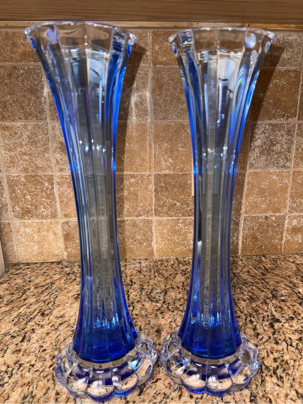 Cristal D'Arques Boutique Cobalt Blue Flower Vase Pair